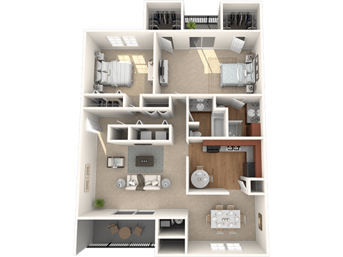 Floor plan for 2 beds, 2 baths, 1414 sqft